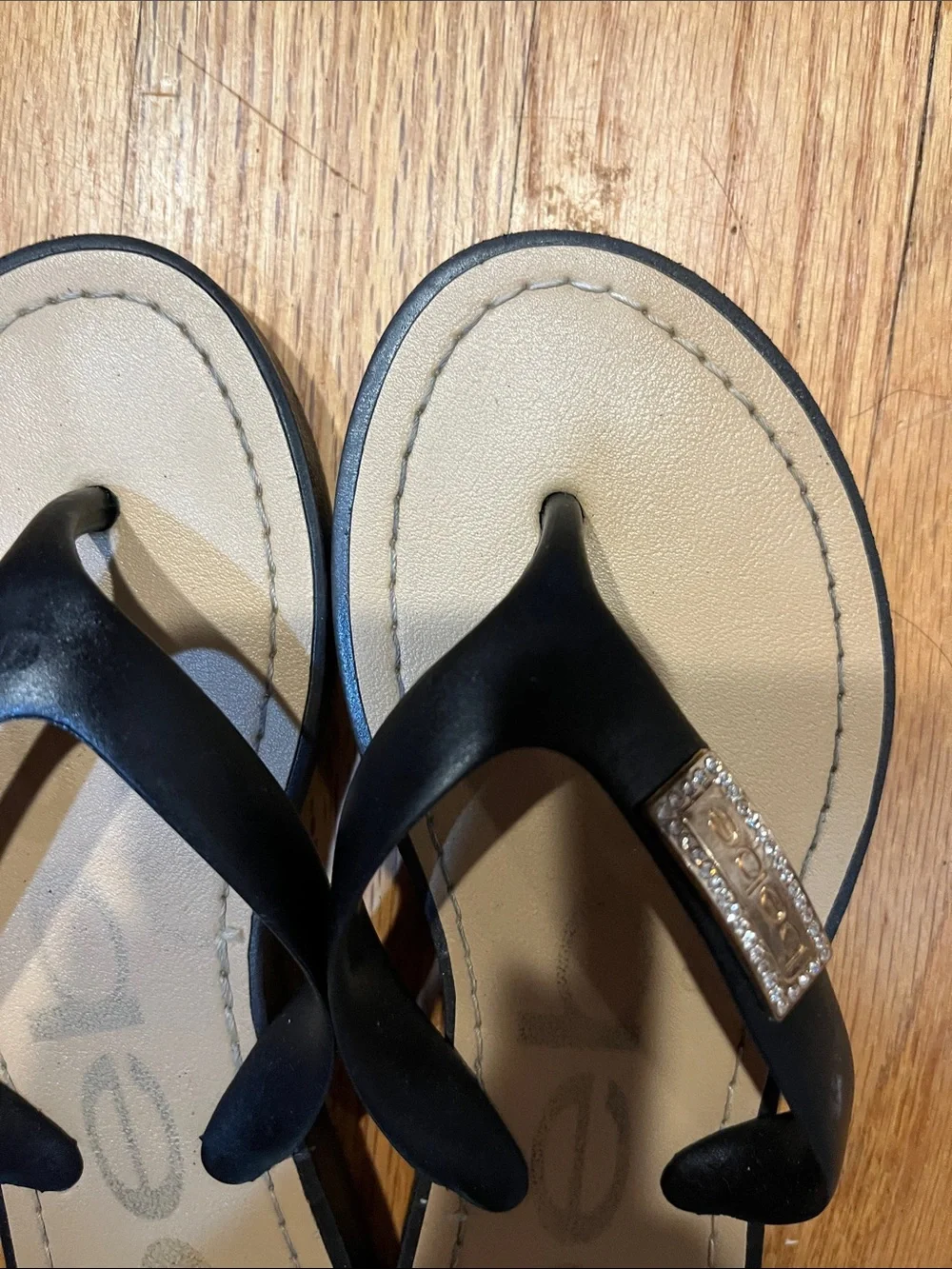 Kids Black and Cream Flip-Flop Sandals with Sparkle Accent